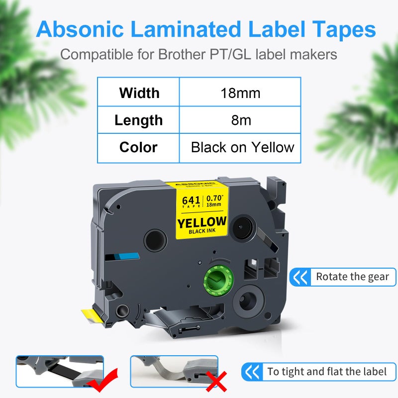 Absonic 3-Pack Tze-641 18mm 0.7" Laminated Yellow Tape Compatible for Brother Tze641 Tz-641 Tz641 3/4" Black on Yellow P Touch Tze Tz Label Tape 18mm for PTD410 PTD460 PTD600 PTD610BT PTP700 PTD400 - Image 2